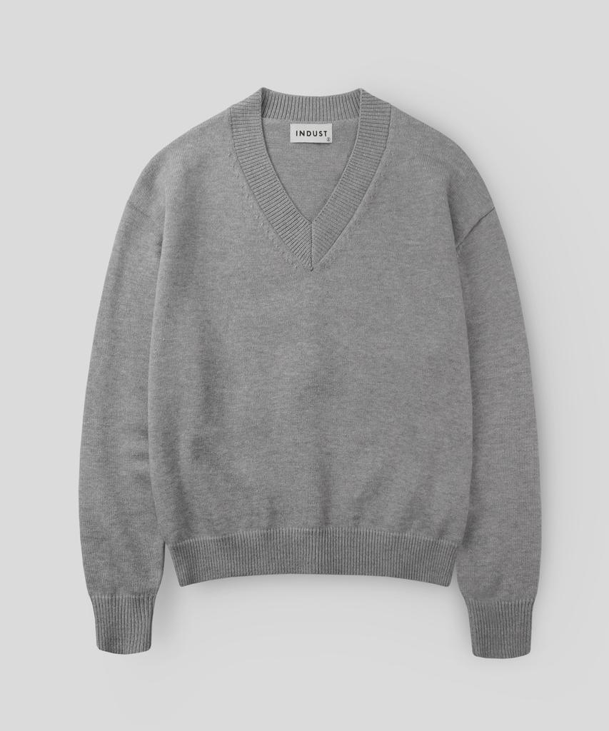 INDUST Semi-Crop V-Neck Knit_Gray