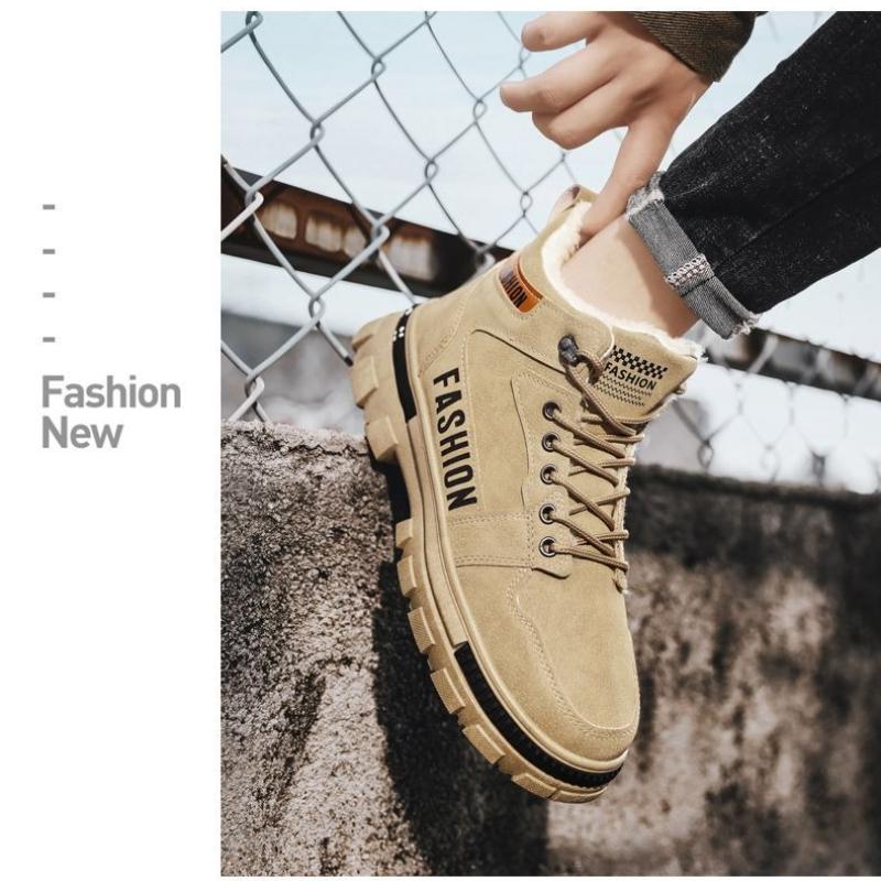 Fashion Men Snow Boots Winter Anti Slip Plush Indoor Warm Cold Proof Snow Boots High Top Platform Lace Up Outdoor Sport Work Boots