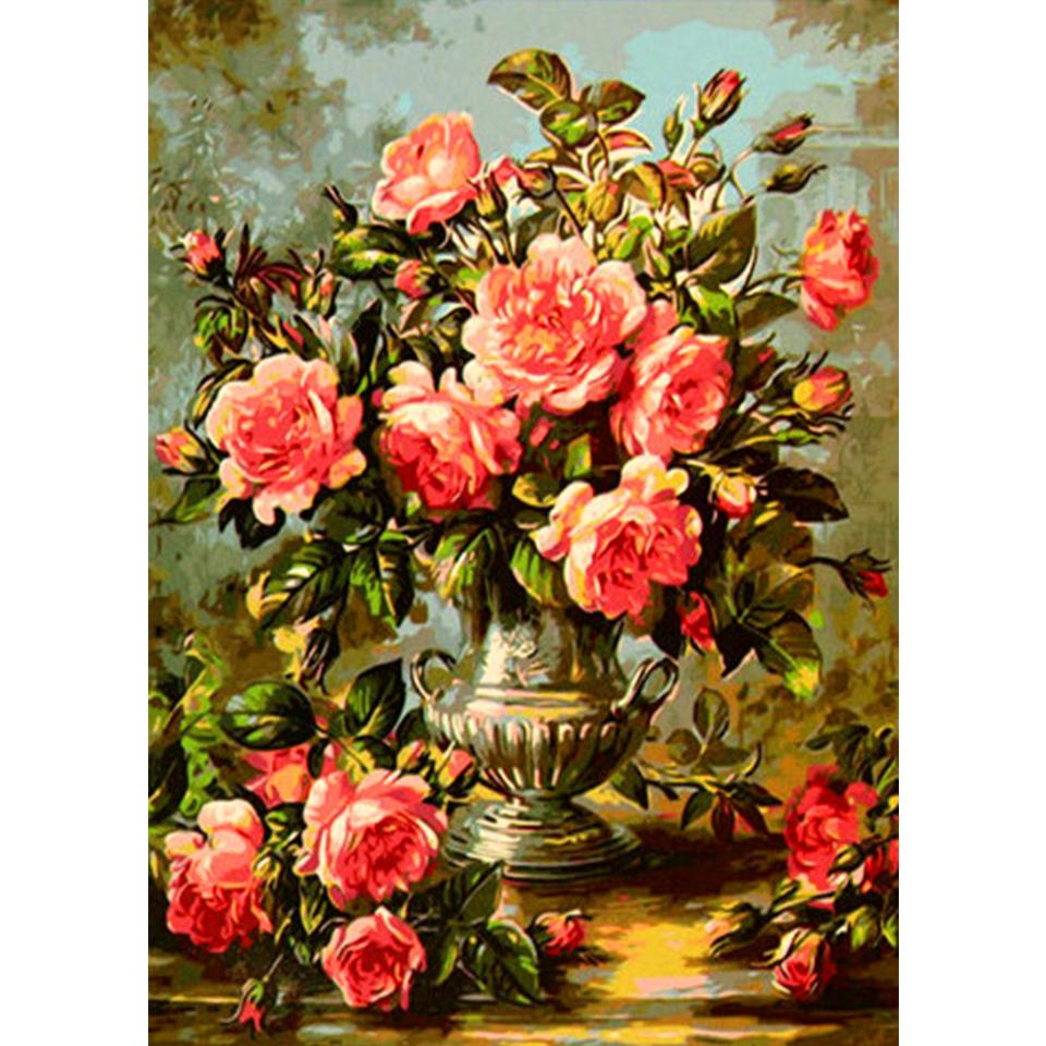 5D DIY алмазная живопись цветок горный хрусталь роза картина полная круглая вышивка крестиком комплект мозаичная ваза украшение подарок