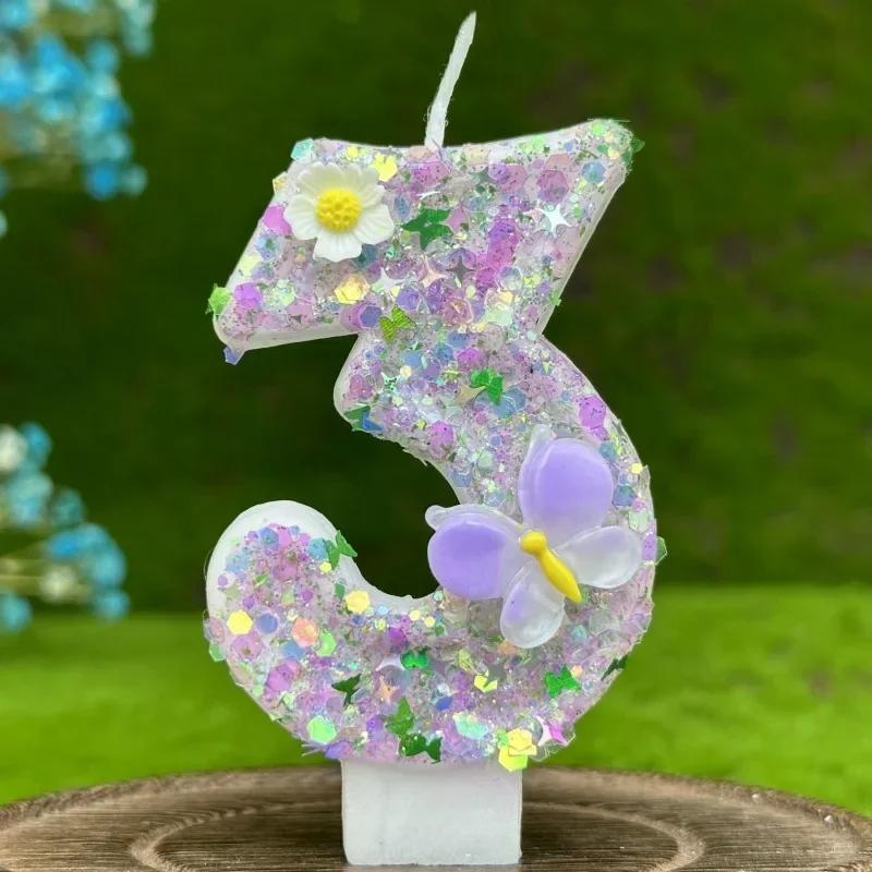 2026 New 0-9 Digits DIY Birthday Candles Butterfly Flowers Children's Birthday Girls Number Cake Decorations Candle Room Decor