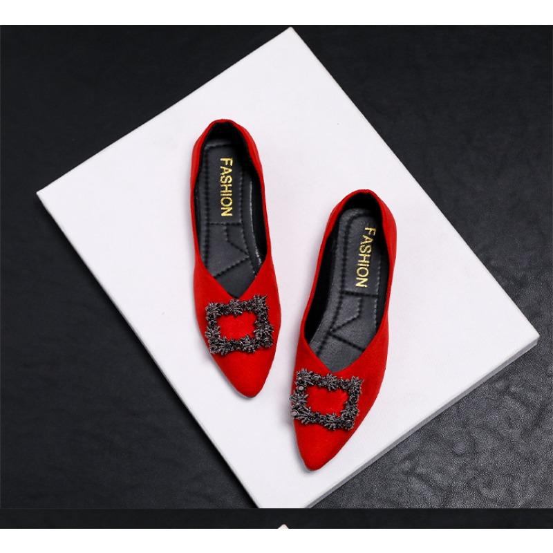 Fashion New Style Women's Suede Dyed Flats Pointed Loafers Wedding Bridesmaid Princess Dress Shoes High Quality Diamond Low Top Shoes