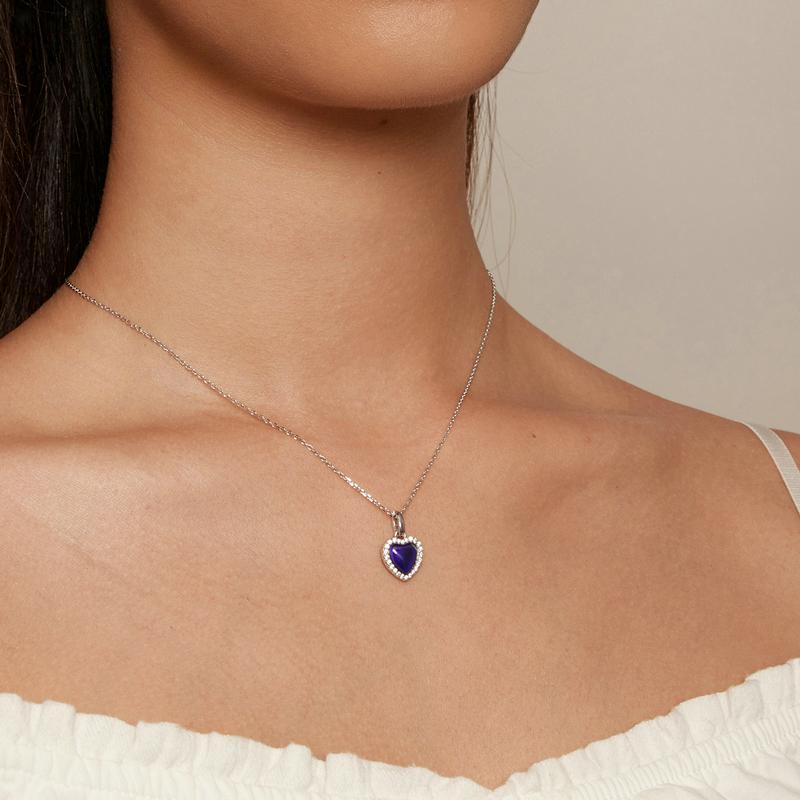 S925 Серебро Эмоции Камень Сердце Кулон Ожерелье Цвет Изменение Цвета Драгоценный Камень Цепочка На Шею для Женщин Подарок на День Святого Валентина