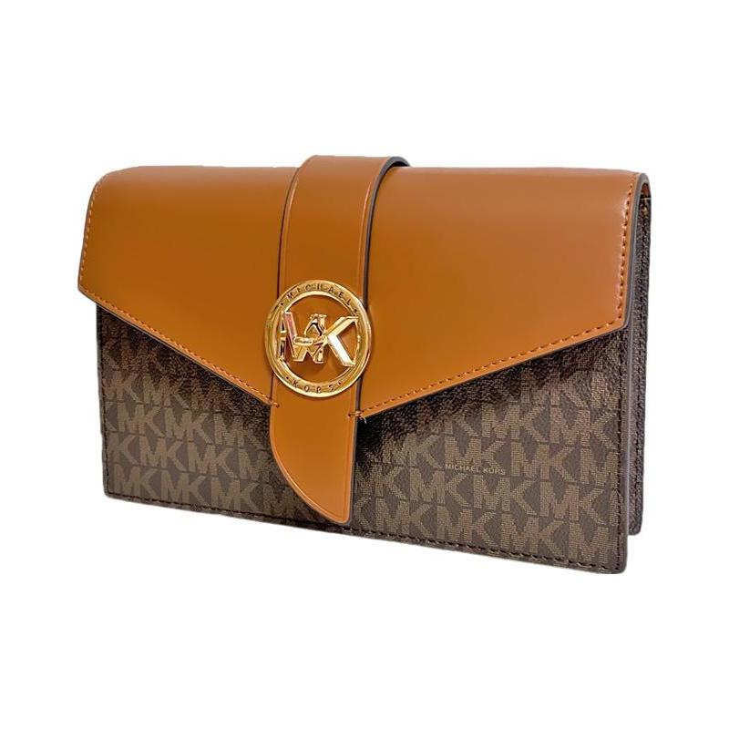 Michael Kors Сумка через плечо женская, средняя, темно-коричневая, из ПВХ и кожи, с принтом логотипа-шарма