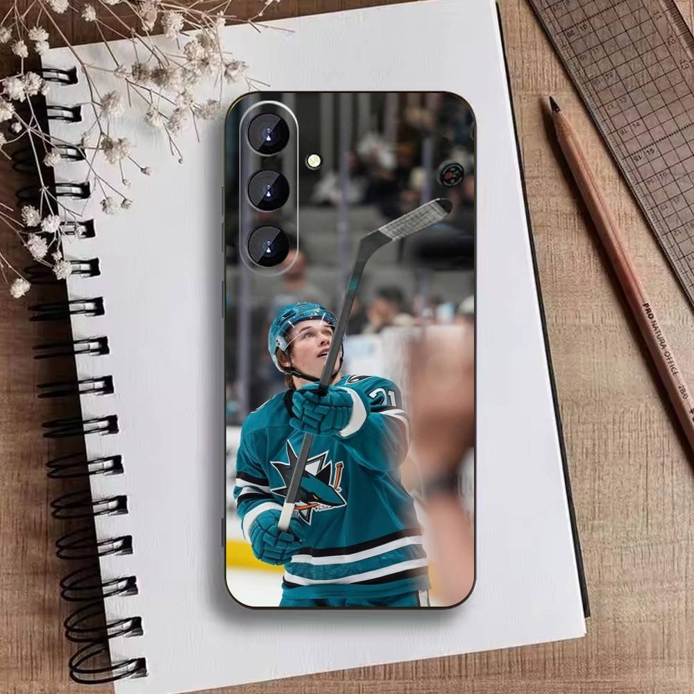 Чехол для телефона Macklin Celebrini San Jose Sharks для Samsung Galaxy A73, A21s, A22, A31, A52, A53, A71, A41 Мягкий черный корпус
