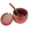 Wooden Salt Box with Lid Spoon Vintage Spice Jar Seasoning Container Cooking Utensil