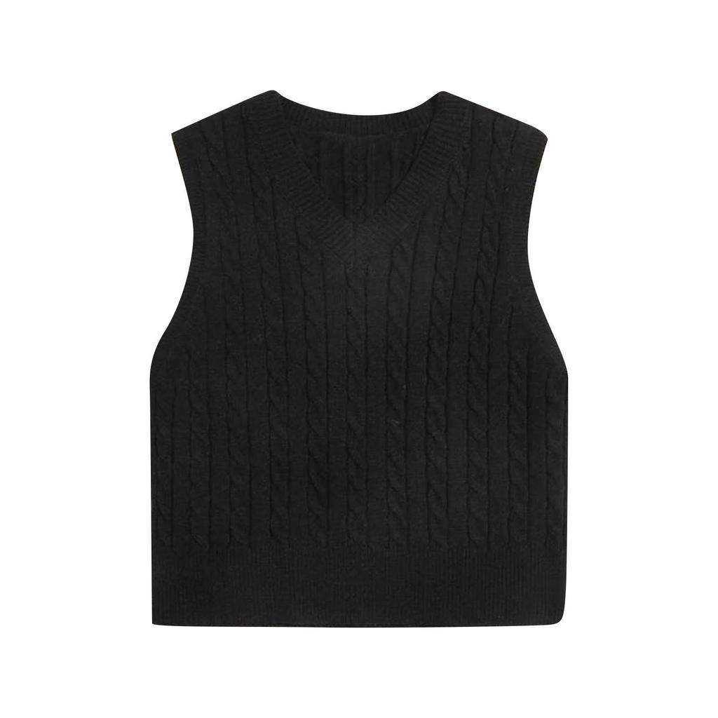 Women's Casual V-Neck Pullover Shirt Collision Color Sleeveless Sweater Vest