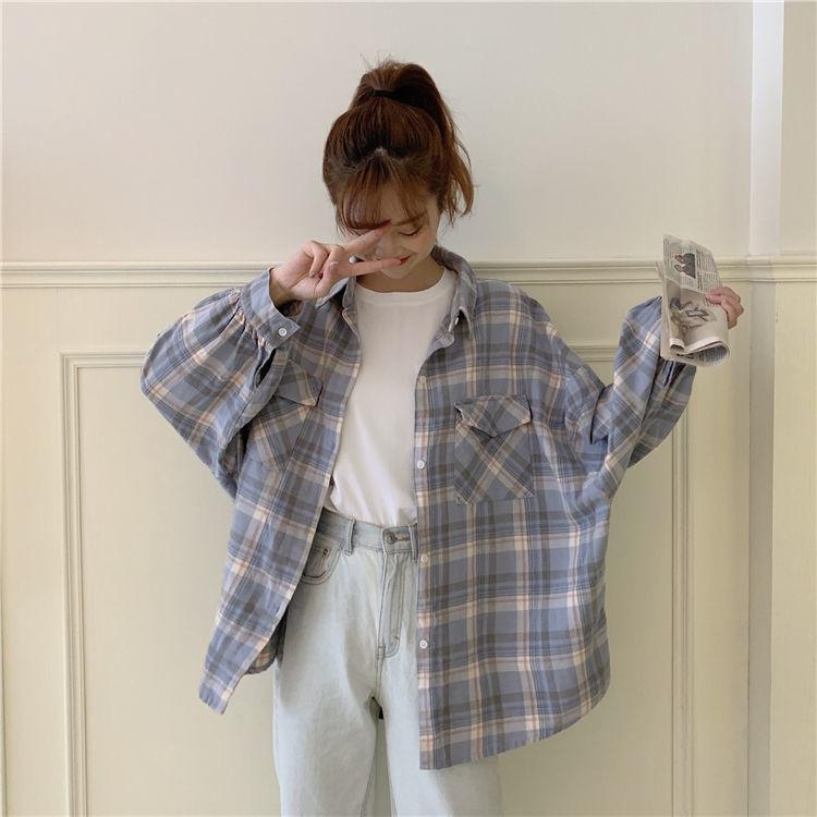 Клетчатые рубашки, женские рубашки с длинным рукавом, летняя солнцезащитная милая верхняя одежда, модные простые универсальные свободные студенческие блузки в корейском стиле, новинка