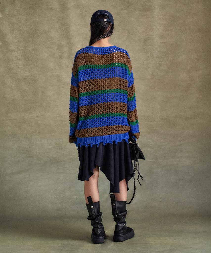 ADSB ANDERSSON BELL Unisex Daisy Striped Boat Neck Sweater Atb1239U(Blue/Green)