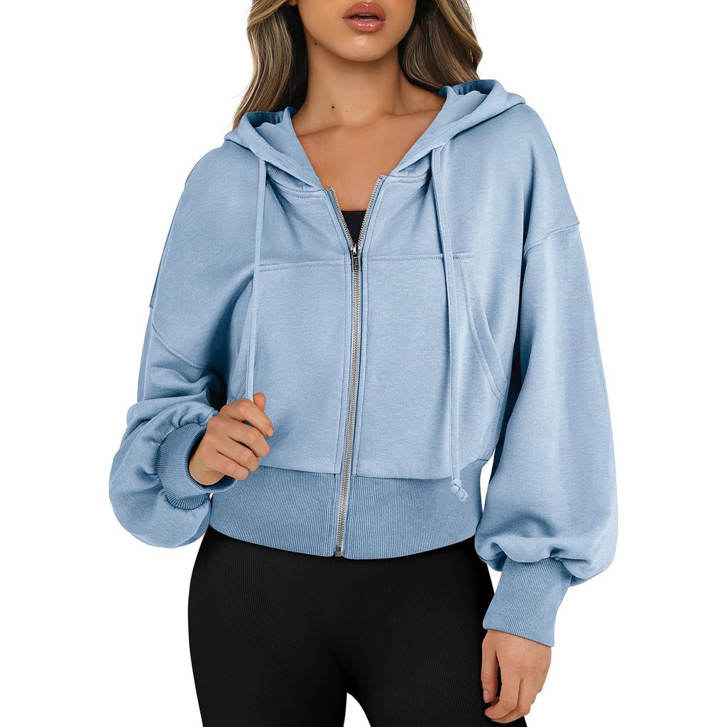 Женская толстовка с капюшоном на осень-зиму с короткими рукавами, карманом, застежкой-молнией, плюшевой подкладкой, однотонной, свободными эластичными манжетами, спортивной курткой на шнурке