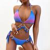 2022 Luxury Gradient Print Crystal Bikini - Women's Sexy Strappy Split Shell Swimwear