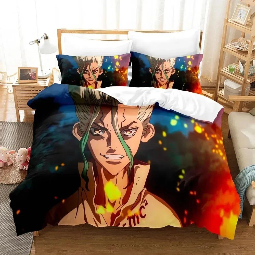 3D-печатный комплект постельного белья Dr.Stone Senku для мальчиков и девочек, двуспальный пододеяльник, наволочка, кровать для мальчиков и взрослых, домашний текстиль