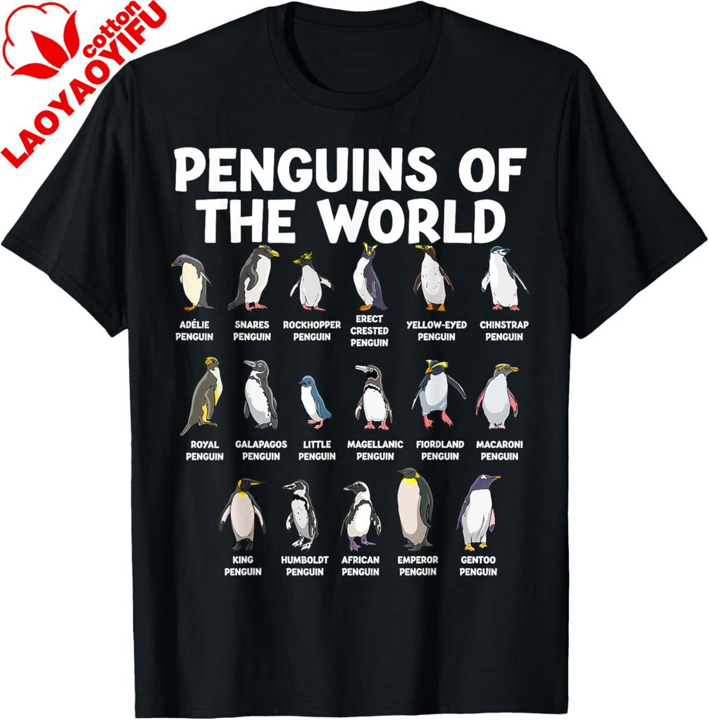 Penguins of The World Kawaii Types of Penguins Sea Animal TShirt Harajuku Cotton Customizable Y2k Graphic T Shirts Ropa Hombre