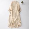 Платье из хлопка и льна однотонное с рукавом три четверти и воротником-стойкой для женщин, новинка весны 2025, маленькое ленивое свободное платье с длинной юбкой