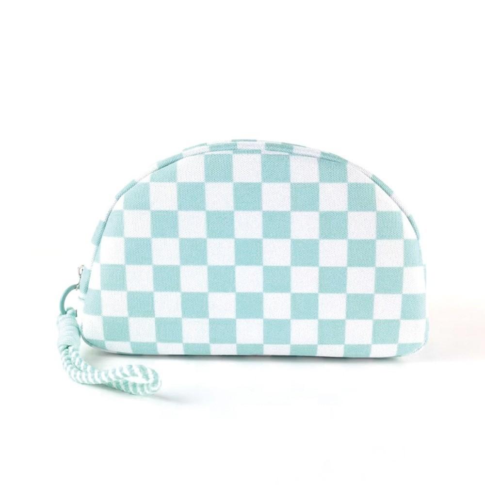 Polyester Makeup Bag Waterproof Toiletry Bag Fashionable Checkered Pattern Cosmetic Bag Girls