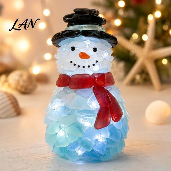 Holiday Gift Ideas Sea Glass Christmas Ornaments, 2D Flat Acrylic Tree Santa Snowman Reindeer Angel Home Decor Wreath Hanging Decoration, Coastal