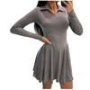 Women's Fashion Casual Long-sleeved Ruffled Short A-line Pleated Dress