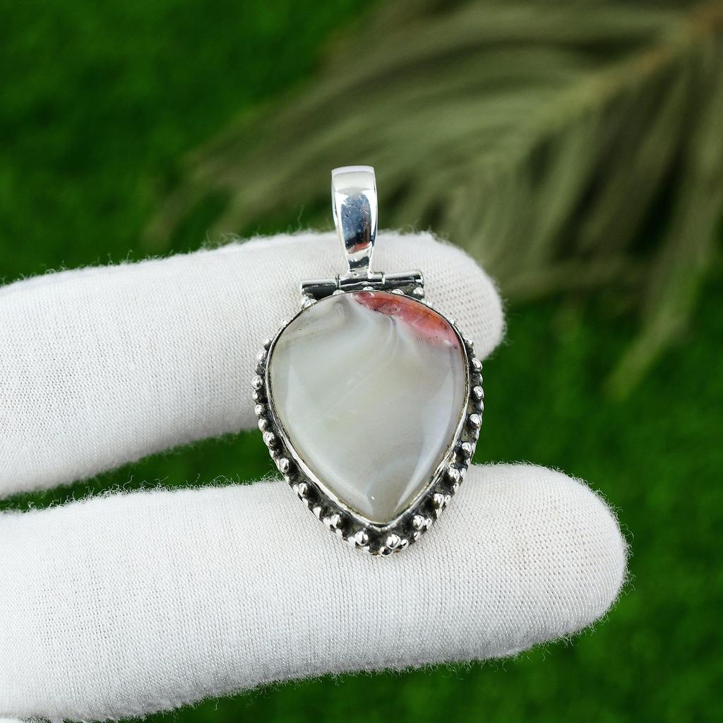 Mothers Day Sale Botswana Agate Stone Sterling Silver Bezel Wedding New Pendant