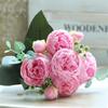 5-Stem Mini Peony & Phili-Boss Rose Korean-Style Small Bouquet – Artificial Floral Arrangement for Home Decor & Weddings