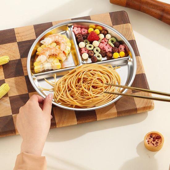 Юшенг Тарелки обеденные из нержавеющей стали Силиконовая присоска Разделенный сервировочный поднос Штабелируемые тарелки для завтрака Детский поднос для закусок Контейнер для ланча для школы