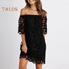 Женское мини-платье с открытыми плечами и цветочным кружевом, летнее расклешенное свободное короткое платье с короткими рукавами для пляжных вечеринок в ночных клубах