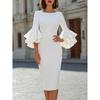 Elegant Slim Fit Wrap-Style Peplum Sleeve Sheath Dress Women 2026 Office Chic