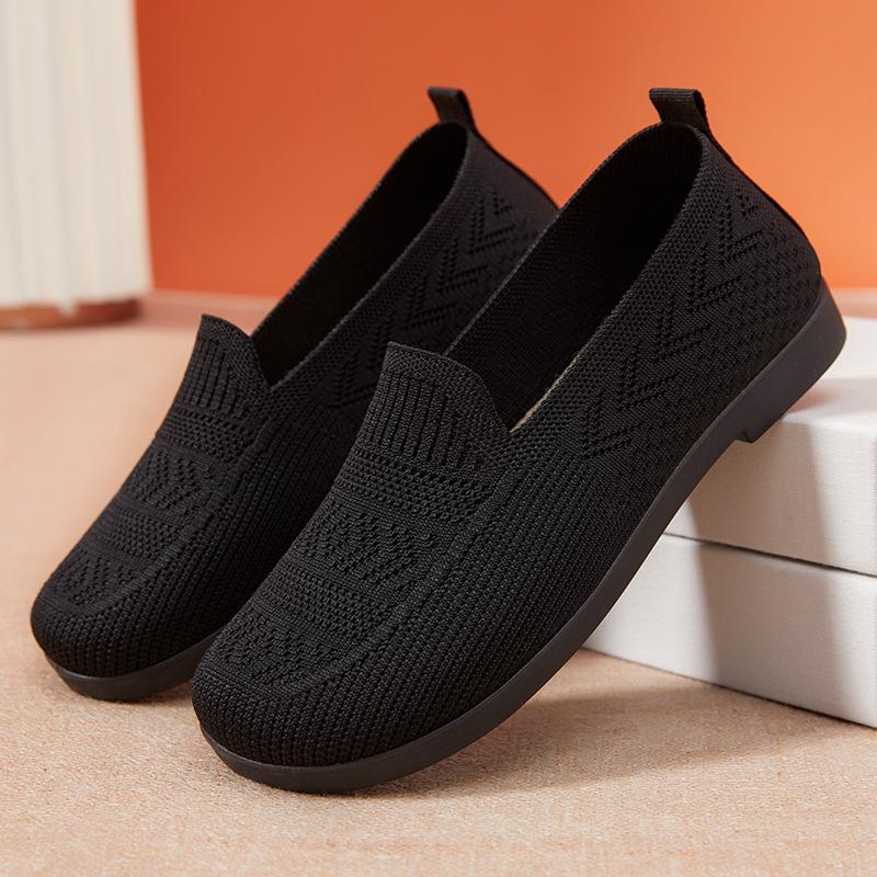 Cloth Shoes Women's Summer Breathable Mesh Shoes Lightweight One-pedal Hollow Mesh Shoes Flat-soled Elderly Shoes Mother Shoes