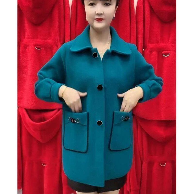 Mid-Length Stylish Imitation Cashmere Wool Coat for Mothers - Autumn/Winter [6602]