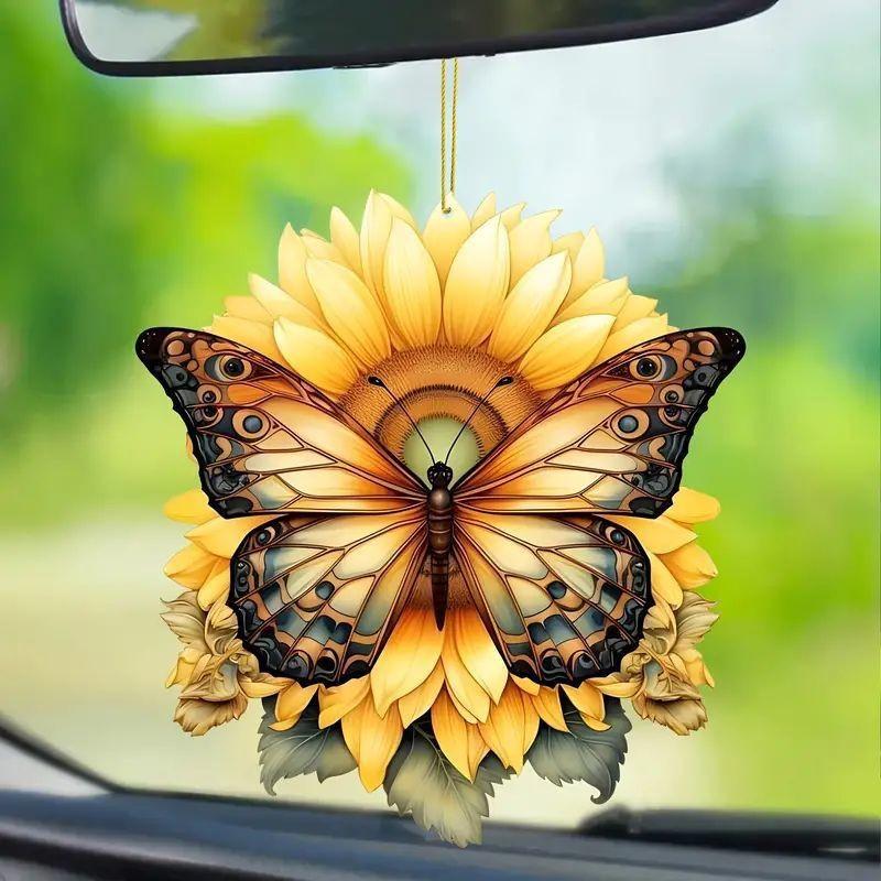 New Acrylic Sunflower Butterfly Hanging Ornament Perfect For Car Interior Decoration