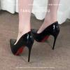 Мода 2025 Лето Новая Классика Женские Туфли на Высоком Каблуке Сексуальный Острый Носок Слипоны Тонкий Каблук Лодочки для Модного Платья Вечеринка Женская Обувь