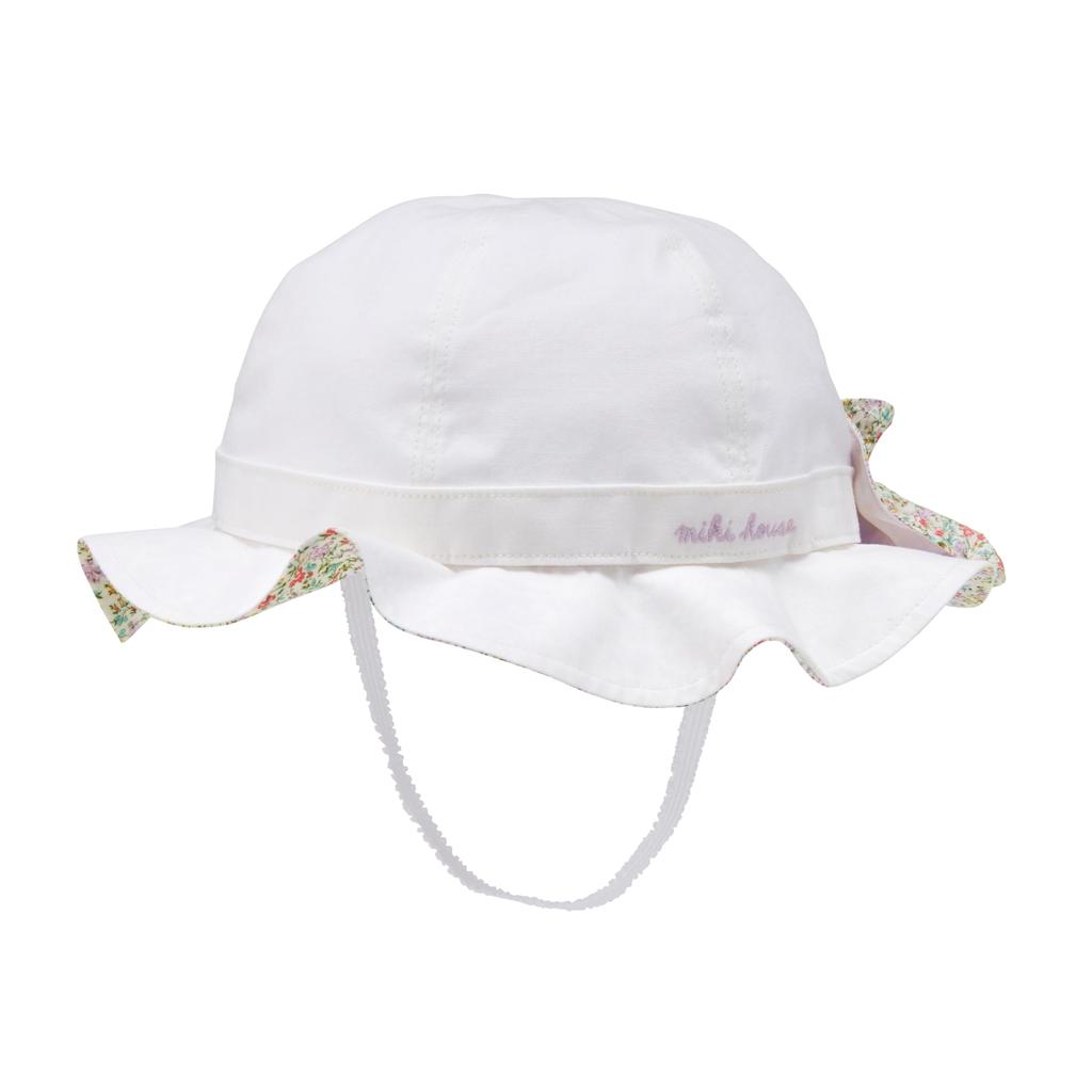 [Miki House] Шляпа, защита от УФ-лучей, с козырьком, 100% хлопок, с резинкой, для девочек, для малышей, для детей, детская одежда, 12-9103-145, M (50-52см), белый