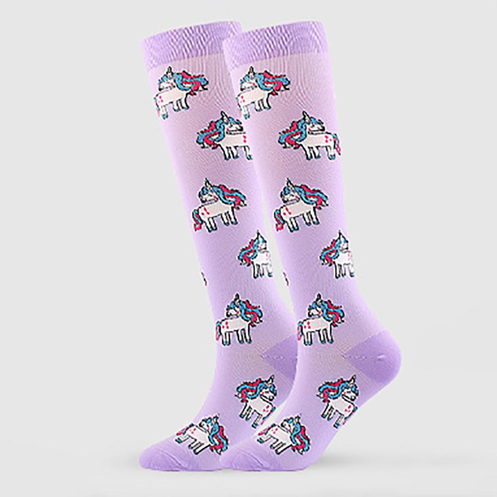 Женские поглощающие пот нейлоновые длинные компрессионные носки с мультяшным принтом для занятий спортом на открытом воздухе