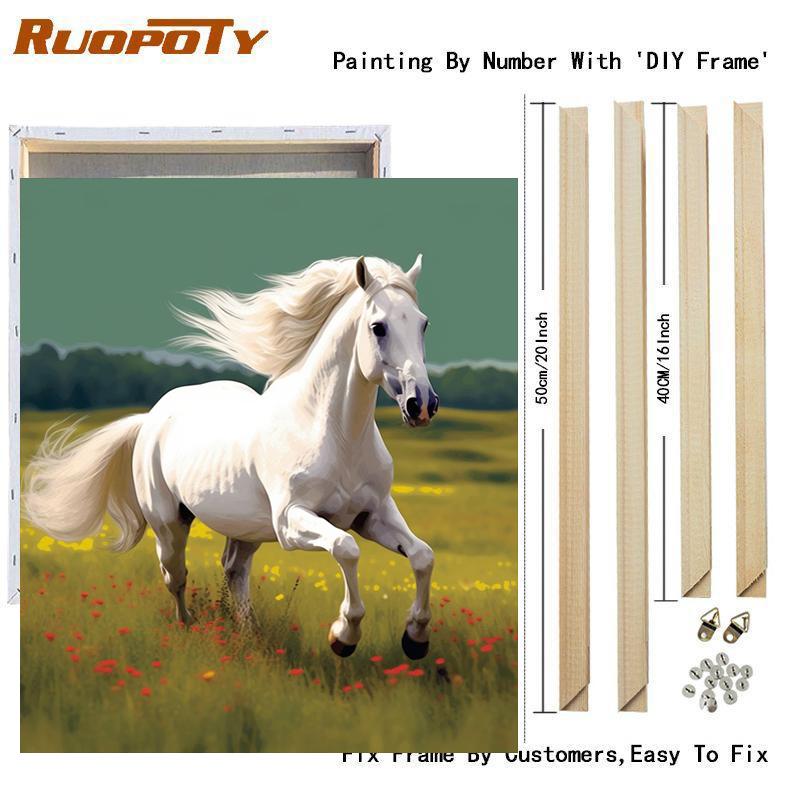 Рамка Белая Лошадь для рисования по номерам, наборы для взрослых, животное, сделай сам, рисунок по номерам, краска на холсте, картина для домашнего декора, 40x50 см