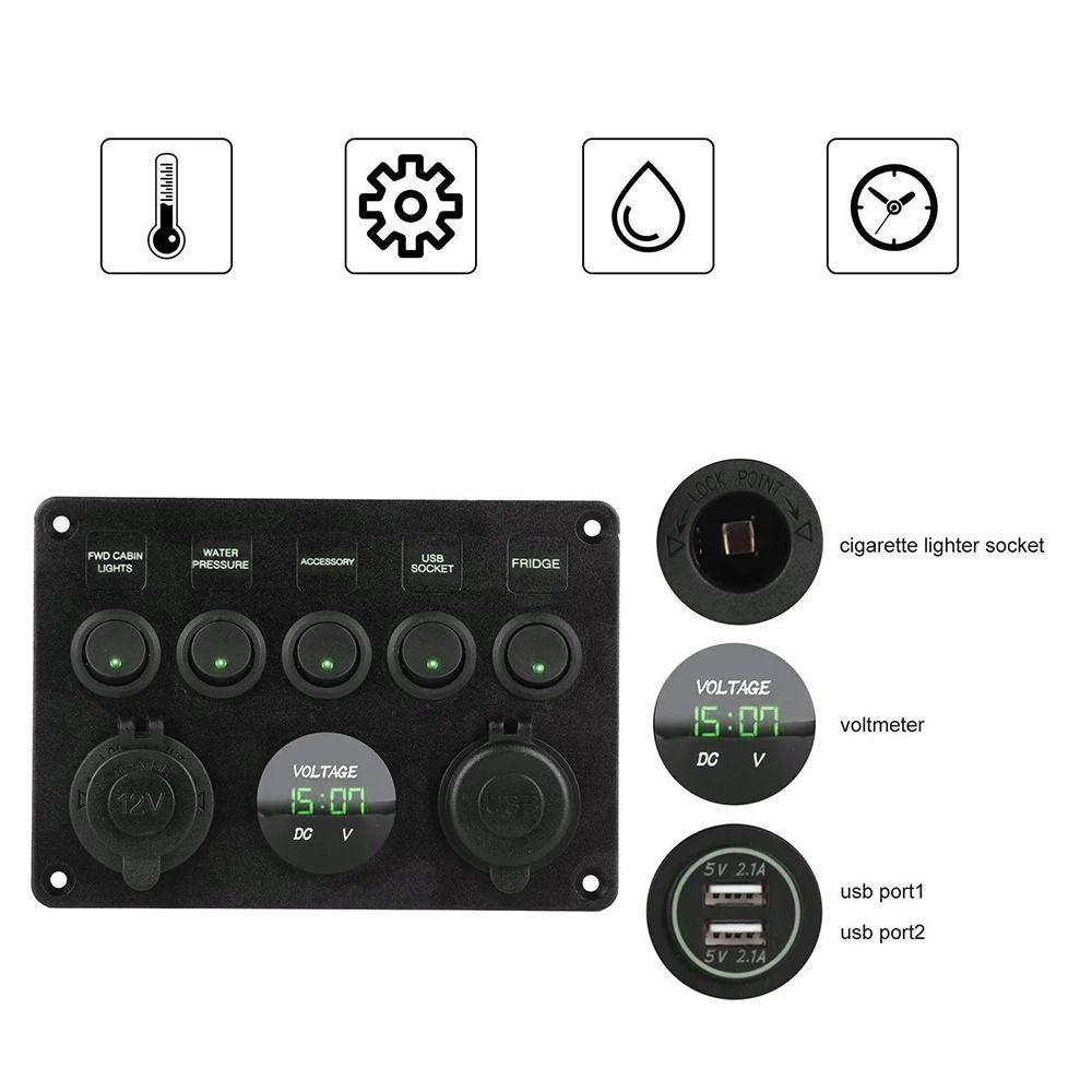 Панель переключателей с 5 клавишами и двойным USB-разъемом 12 В/24 В ВКЛ-ВЫКЛ тумблер для автомобиля, блок предохранителей в линию, автодом