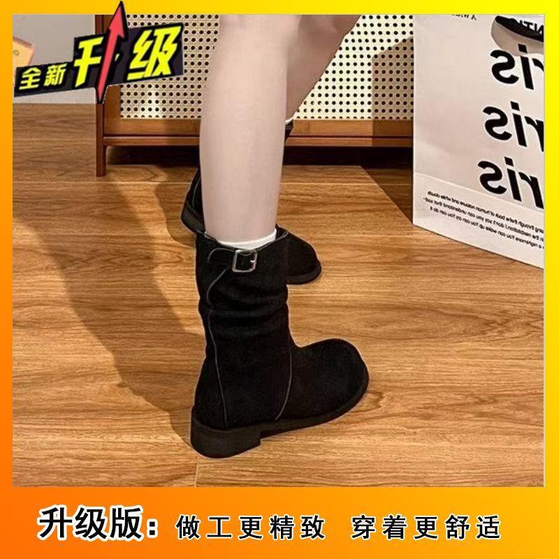 Flat Short Boots Women's 2025 Autumn and Winter New Single Boots Thin Sleeve Martin Boots Stacking Boots Retro Medium Boots Women