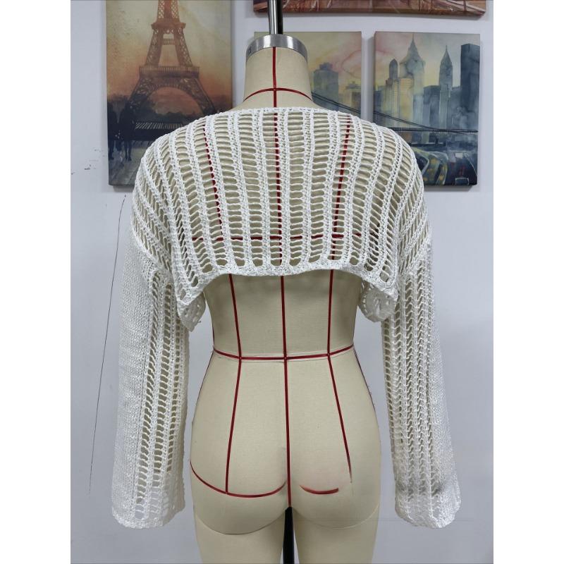 Women's Summer New Flared Sleeve Loose Round Neck Hollow Knit Top