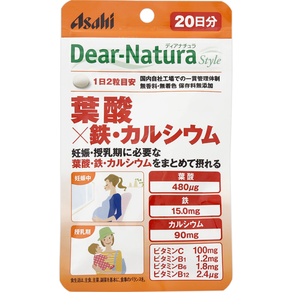 Asahi Dear-Natsra Style Folic Acid x Iron & Calcium 40 капсул Препараты железа Минералы Препараты железа