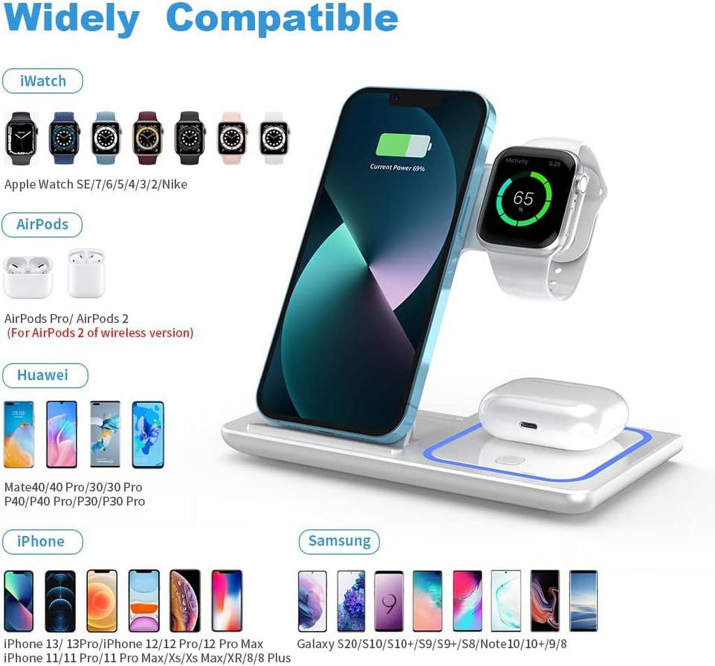 MingX 3-in-1 Wireless Charger for iPhone 14/13/12/11 Series AirPods 3/2 iWatch 7/6/SE/5/4/3/2 Fast Charging Stand