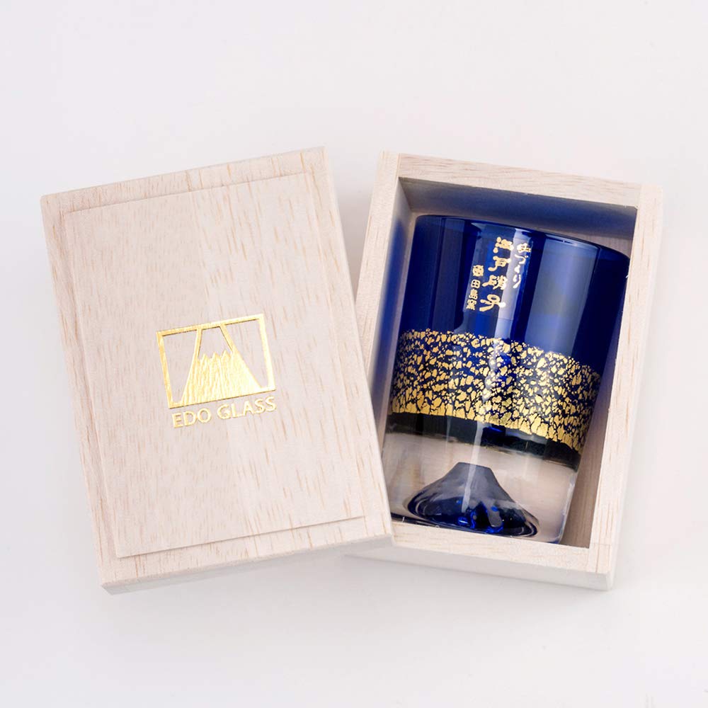 Fuji Glass Tajima Glass Gold Leaf Fuji Cold Sake Cup Lapis Blue Pair Set of 2 Edo Glass Kiriko Day Day 60th Birthday Celebration Gift Present Fuji