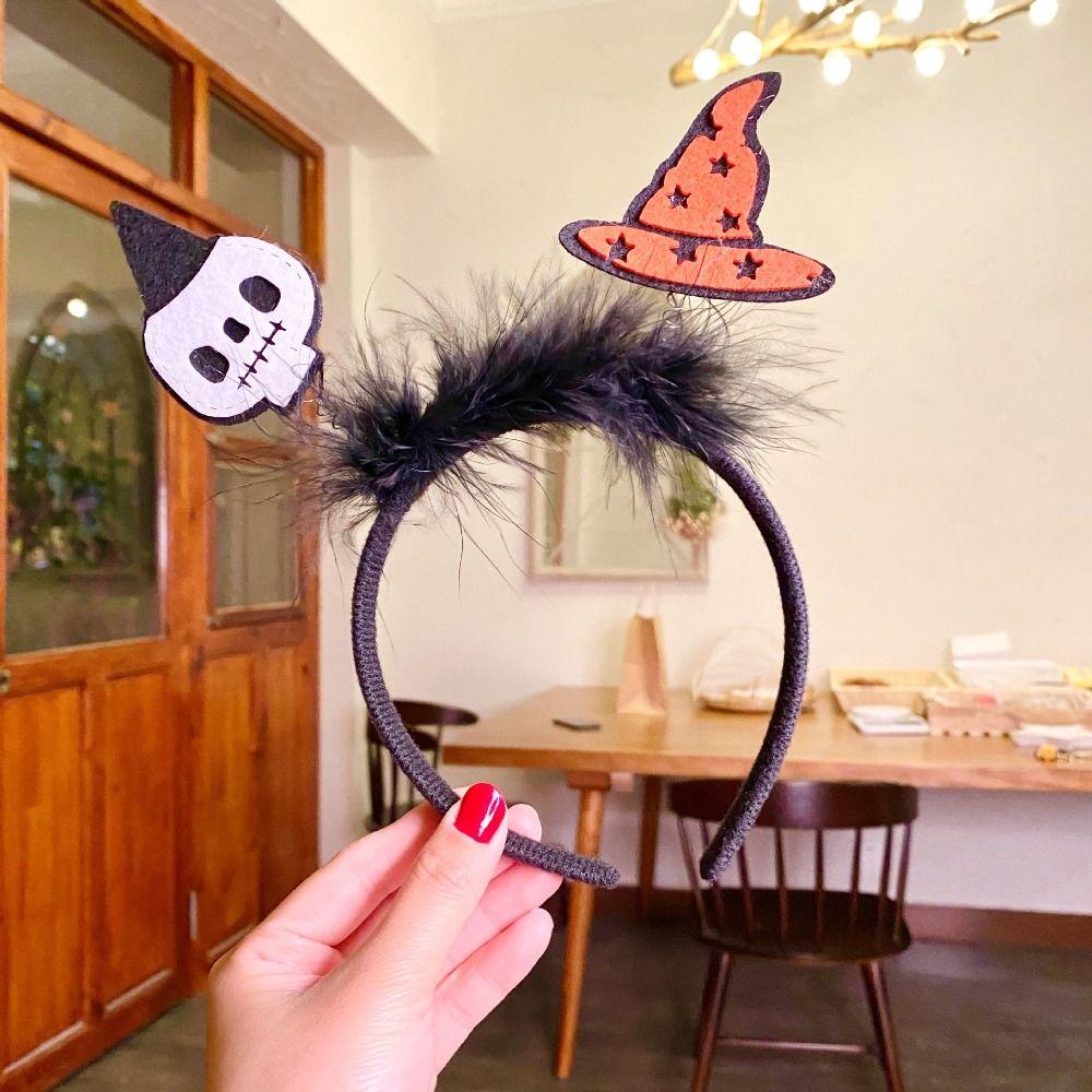Spider Halloween Feather Headband Cartoon Ghost Headband Trendy Pumkin Hairband  Girl