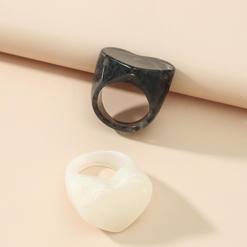 Minimalist Retro French Heart Ring Set - 2-Piece Acrylic