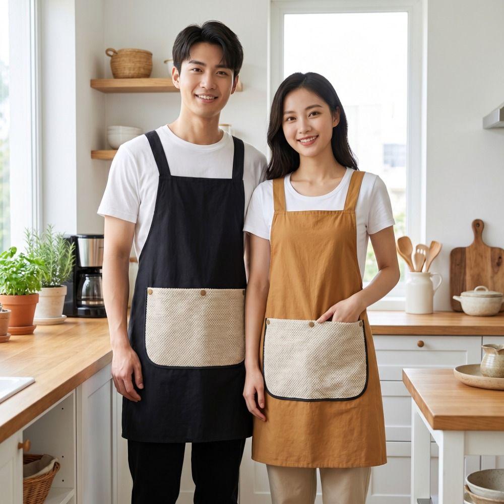 Towel Pockets Cross Back Apron Sleeveless Catering Work Clothes Kitchen Apron Restaurant