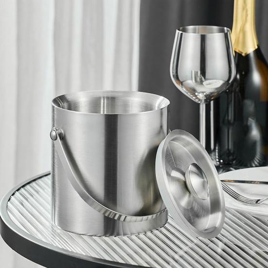 Stainless Steel Ice Bucket with Lid Double-Wall Insulated Wine Champagne Cooler 1.4/2/3L Large Capacity Rust-Proof Barrel for Bars Hotels Parties