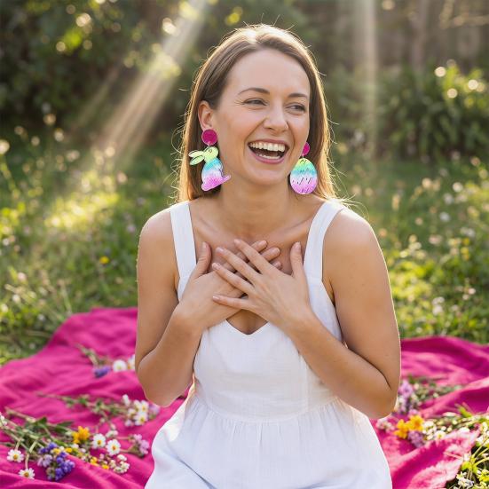 Easter Acrylic Bunny Earrings for Women Glittery and Colorful Rabbit Dangle Earrings Festive Holiday Jewelry for Easter Celebrations