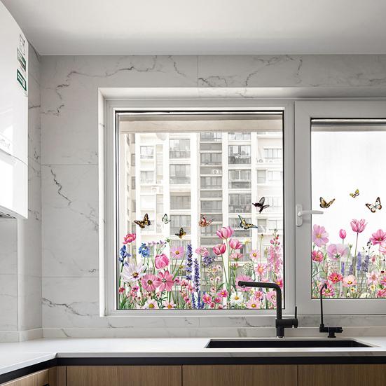 Yousheng 3 Pcs Flower Wall Decals Watercolor Wildflower Grass Butterflies Wall Stickers Peel And Stick Wall Art Decor for Girls Bedroom Living Room