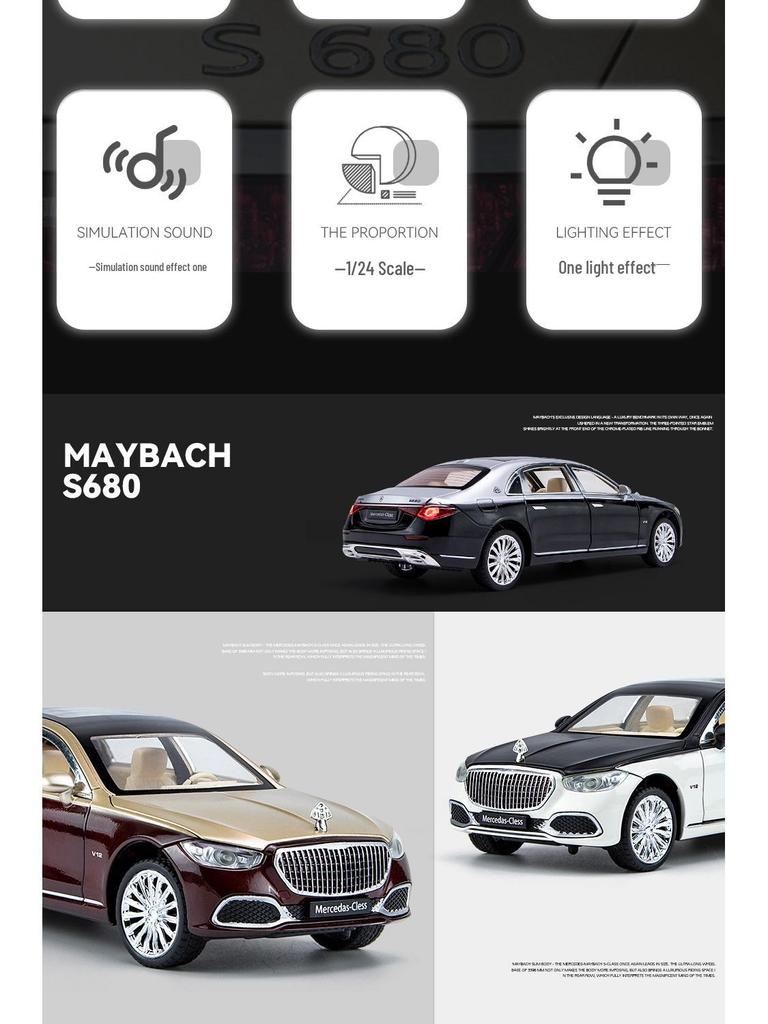 1:24 Maybach S680 Alloy Car Model with Lights - Home Decoration Toy Car