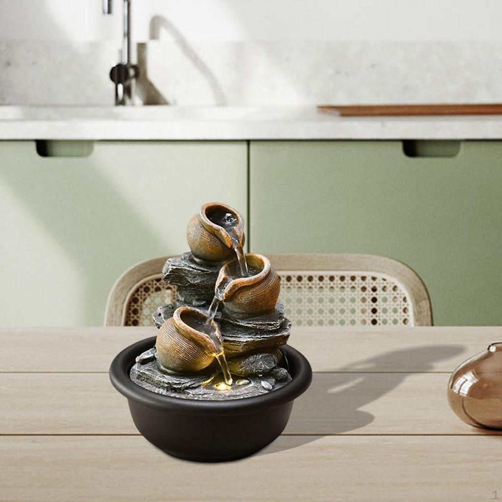 Mini Waterfall Indoor Fountains Resin Crafts Ornament Illuminated Decoration Tabletop