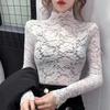 Hollow Lace Bottoming Shirt Slim Fit Long Short-sleeved T-shirt Women's Top Half Turtleneck Slim Fit