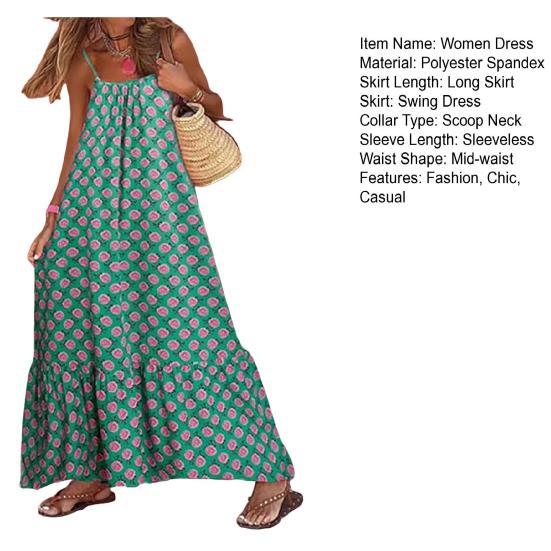Женское бохо платье макси без рукавов на тонких бретельках, с открытой спиной, расклешенное, длинное, летнее, пляжное, летящее сарафан