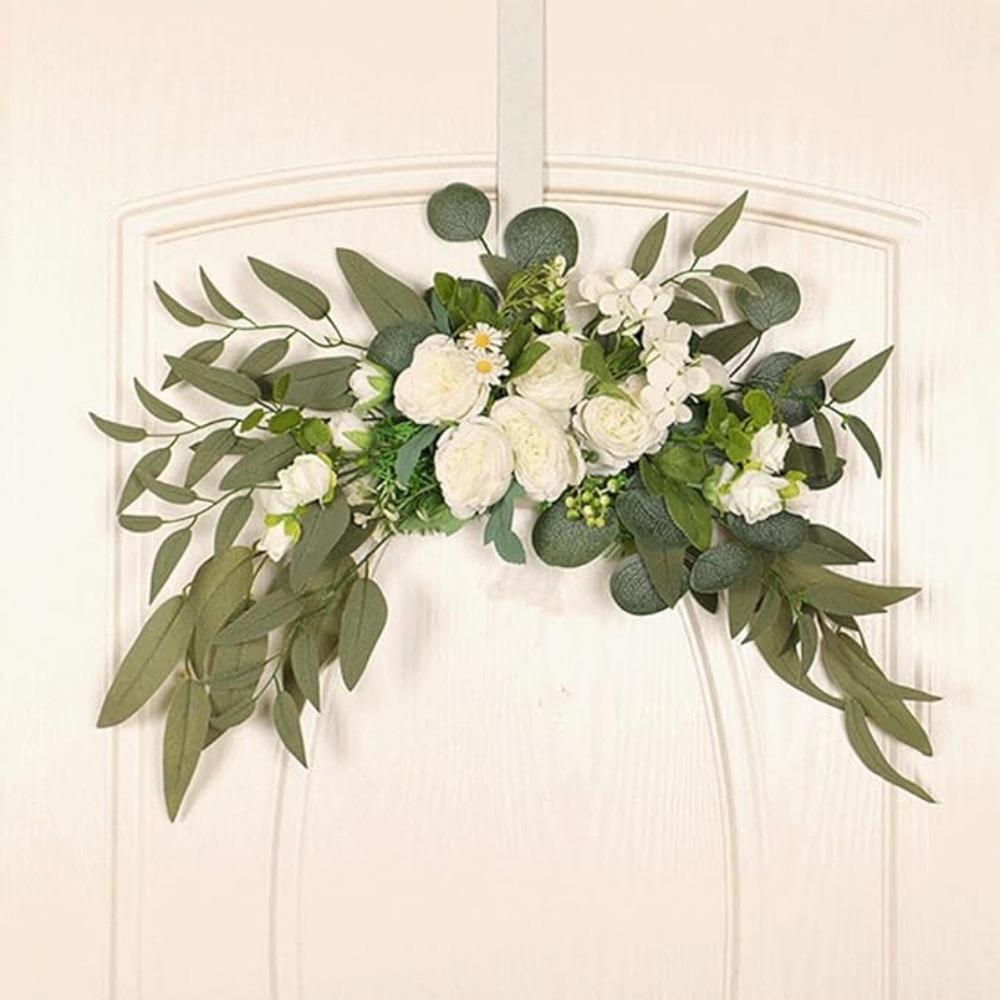 Welcome Sign Flower Swag Wedding for Wedding Party Reception Entrance Welcome Sign Artificial Silk Flowers Wall Hanging Ornament Decor