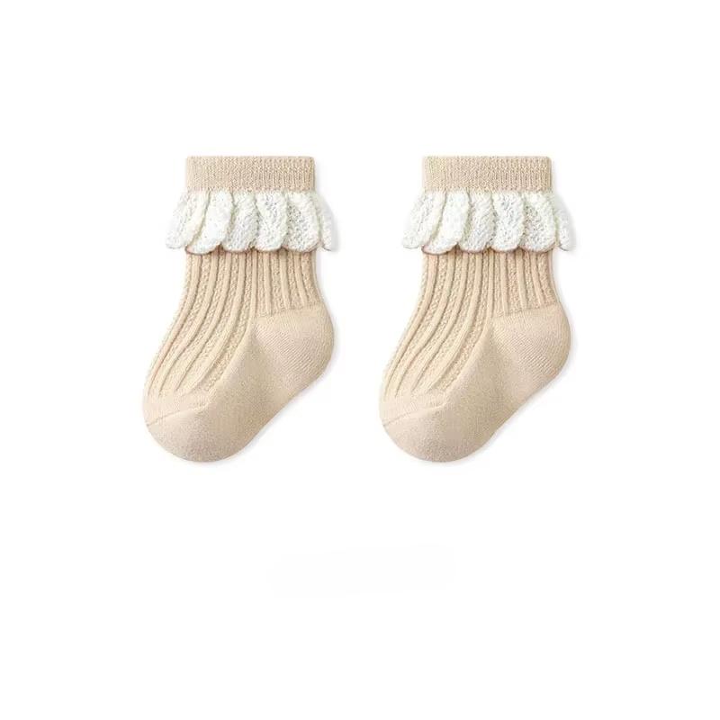 Кружевные детские носки принцессы, носки средней длины для новорожденных, хлопковые милые детские аксессуары для девочек 0-5 лет